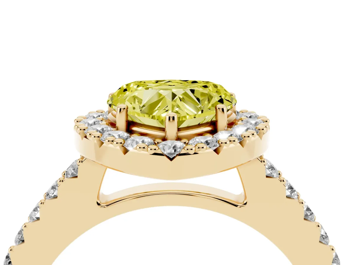 Fancy Yellow Heart Cut Halo Diamond Pavé Solitaire Ring Yellow gold