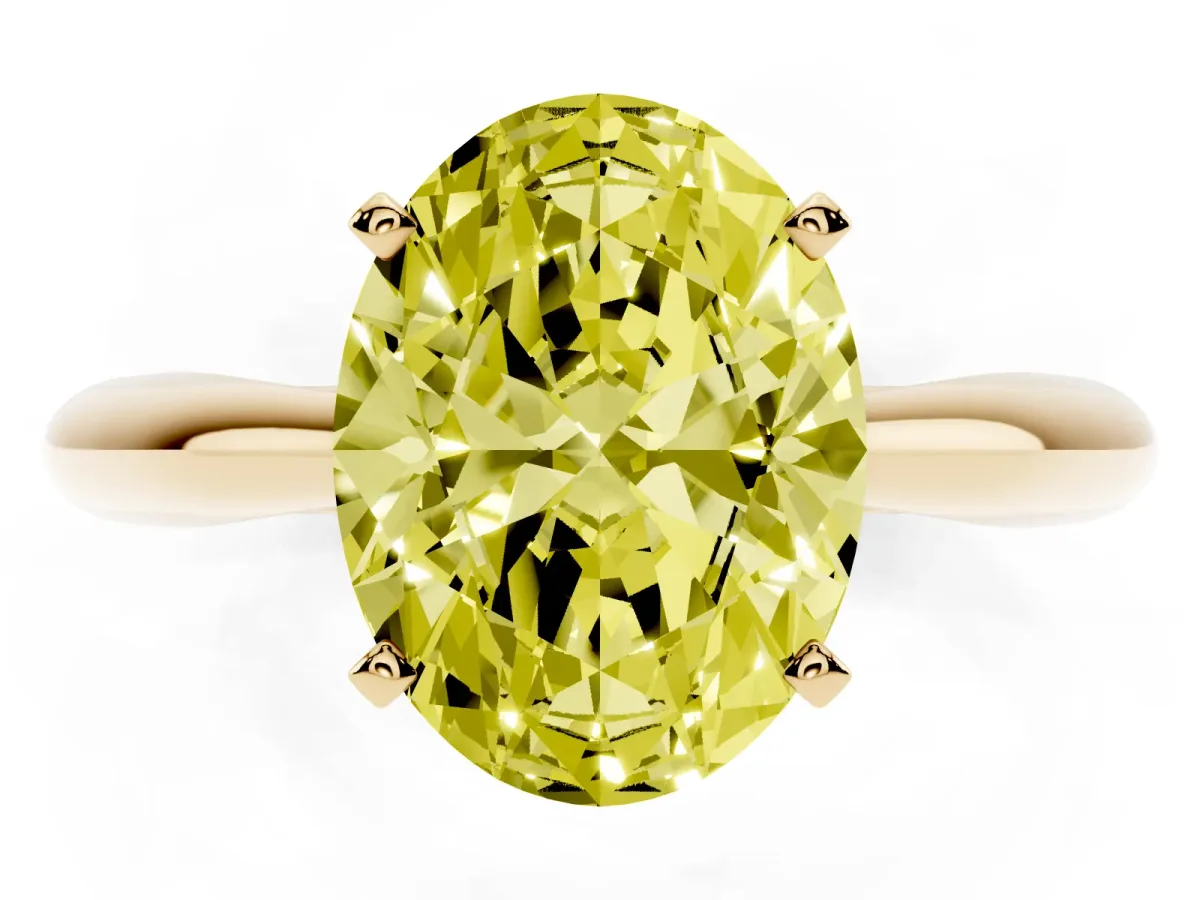 Fancy Yellow Oval Cut Diamond Solitaire Engagement Ring with Cathedral Setting and Four-Prong Mount Yellow gold