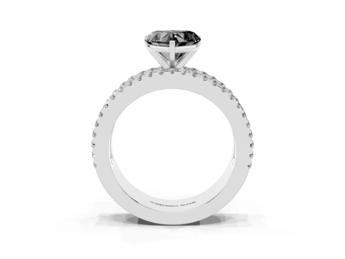 Fancy Black Heart Cut Diamond Solitaire Ring with Pavé and Channel Set Band Silver