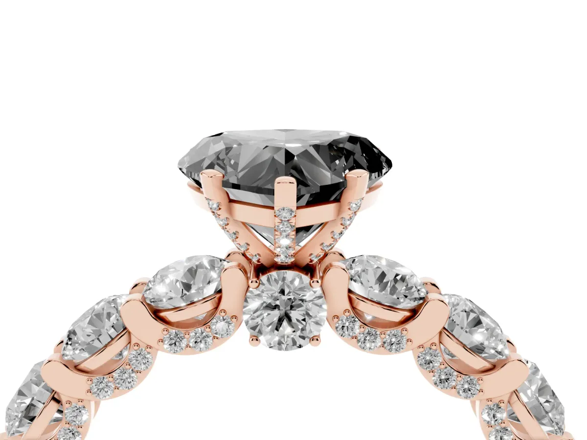 Fancy Black Heart Cut Diamond Side Stone Engagement Ring with Four-Prong Setting Rose gold