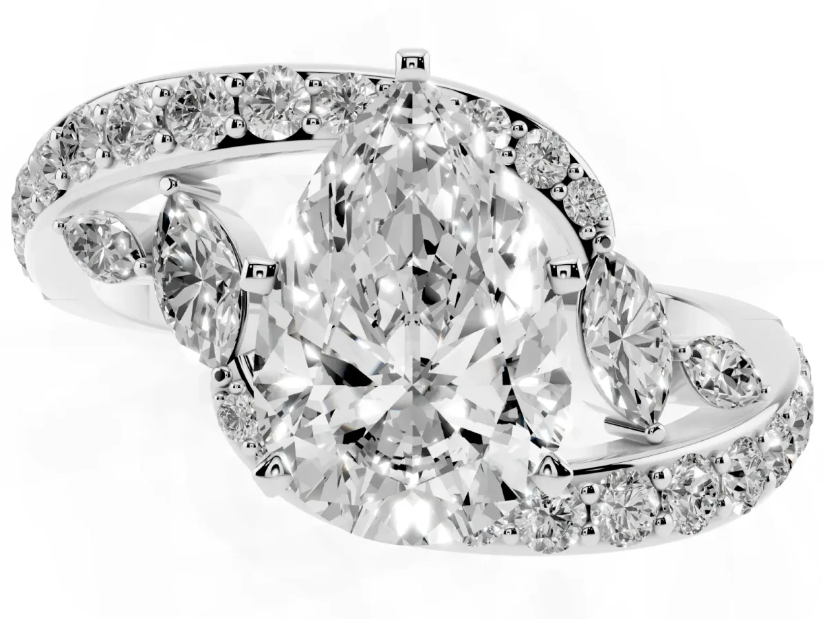 Pear Cut Solitaire with Pavé Twist Band and Four-Prong Setting Silver