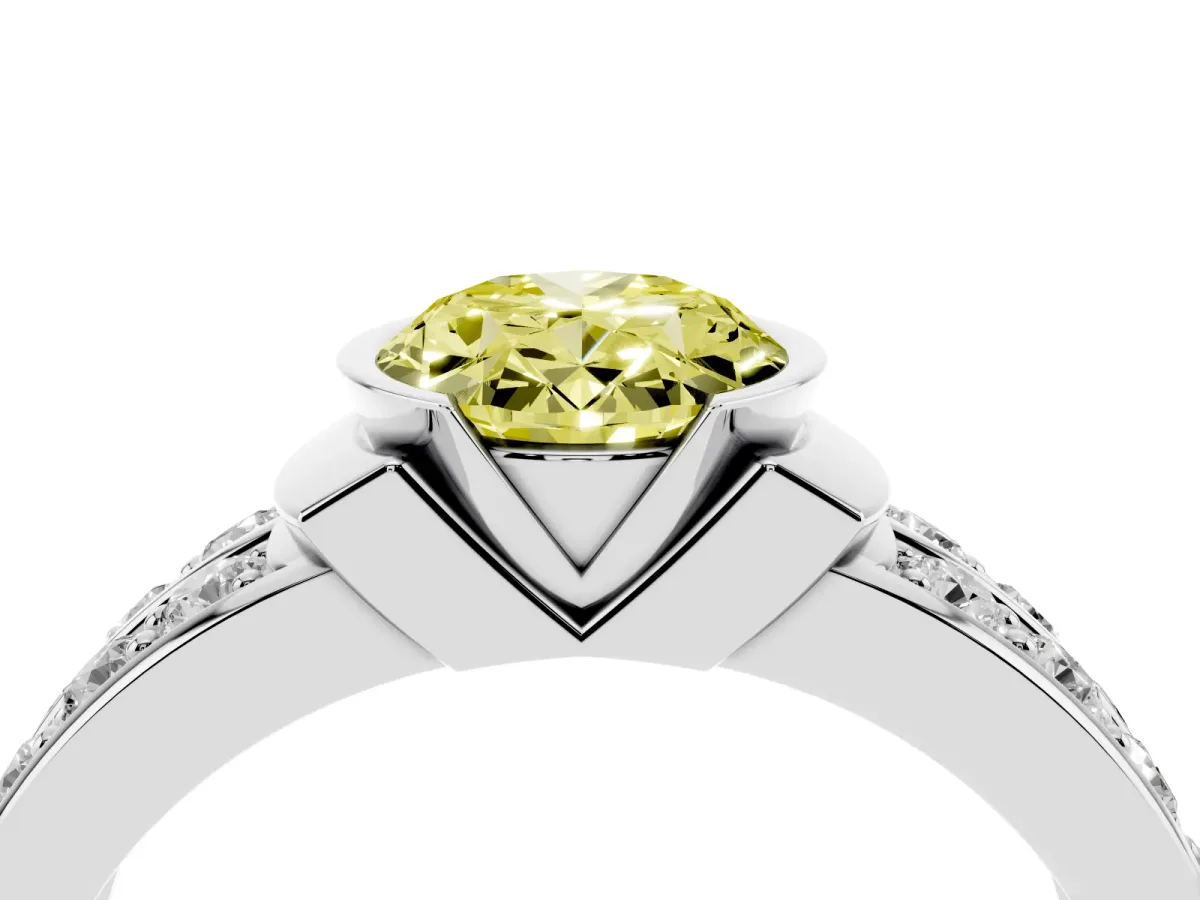 Fancy Yellow Oval Cut Brilliant Diamond Channel Set Wide Band Ring with Bezel Setting Platinum