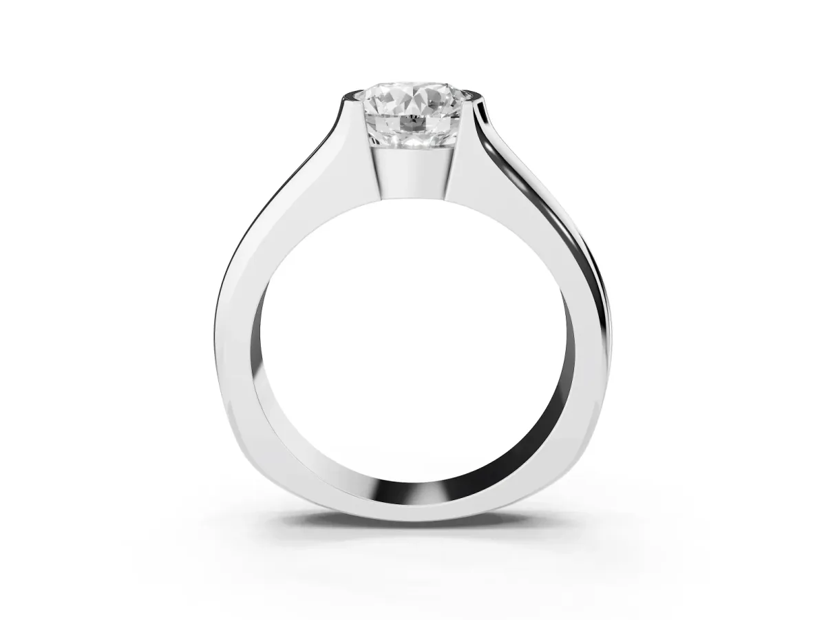 Round Cut Solitaire Bezel Set Diamond Ring with Wide Band Silver