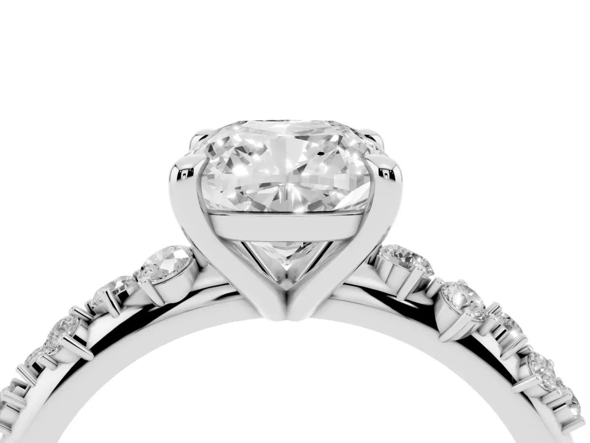 Cushion Cut Cut Diamond Vine Band with Four-Prong Setting Platinum