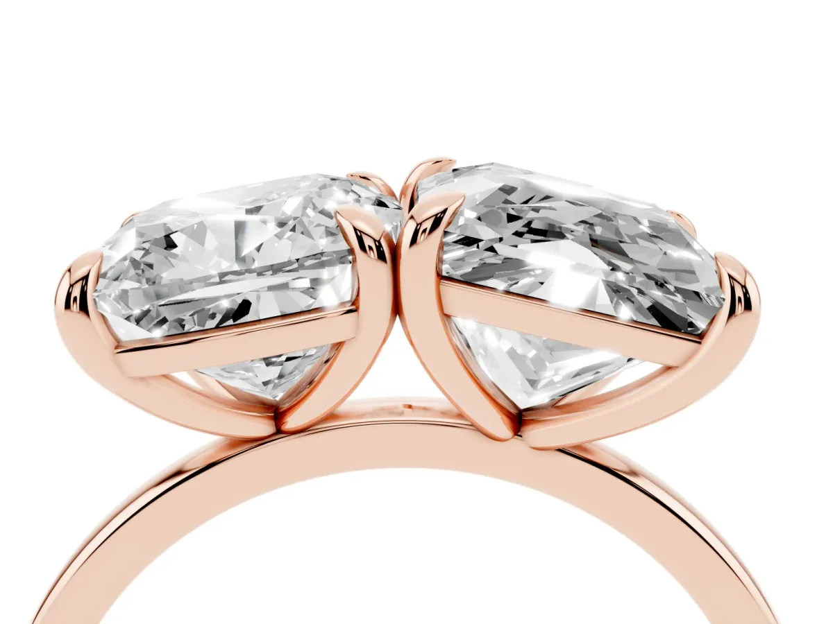 Cushion and Princess Toi Moi Ring with Prong Setting and Plain Band Rose gold