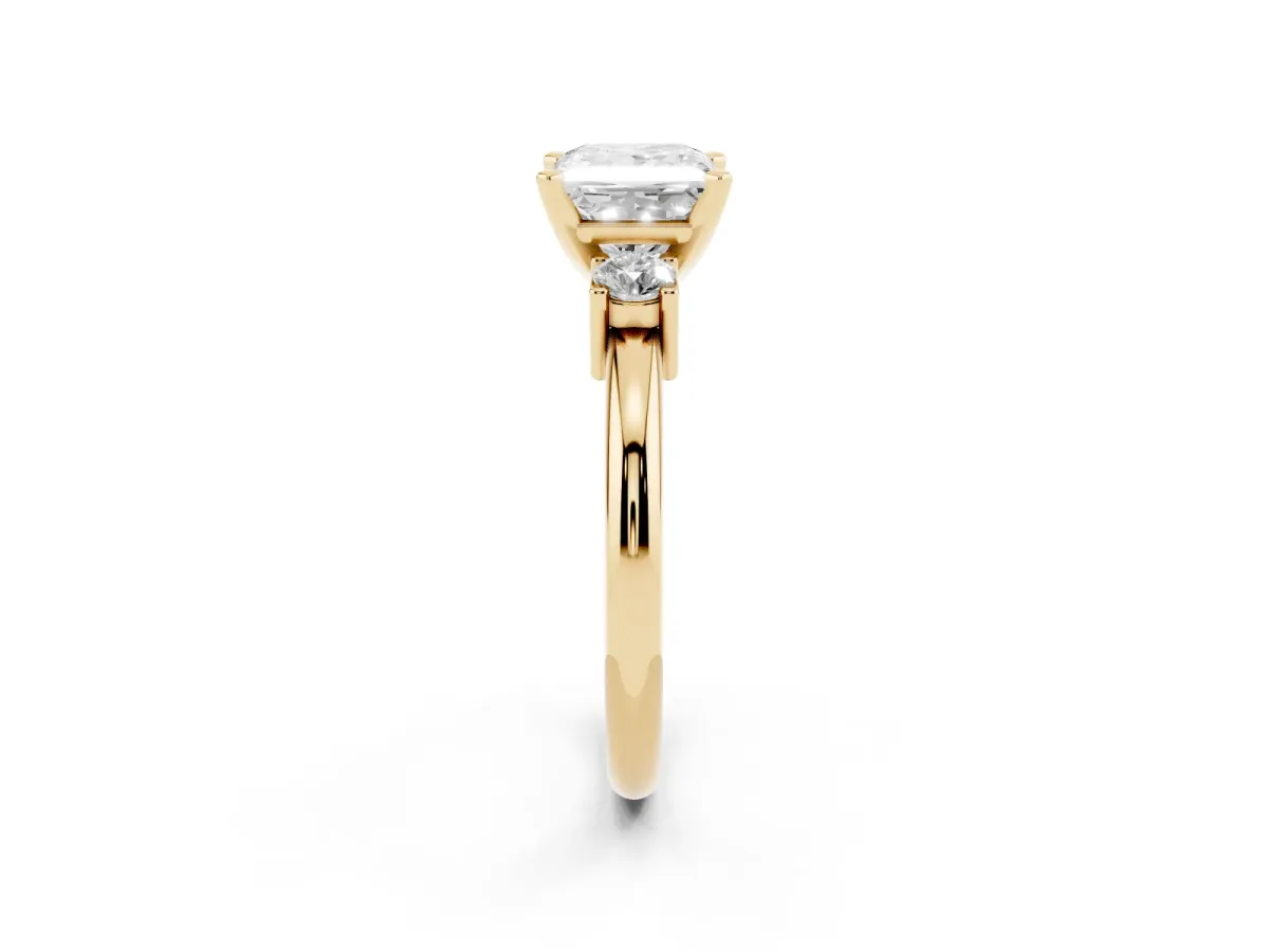 Three-Stone Princess Cut Cut Diamond Solitaire with Prong Setting and Classic Band Yellow gold