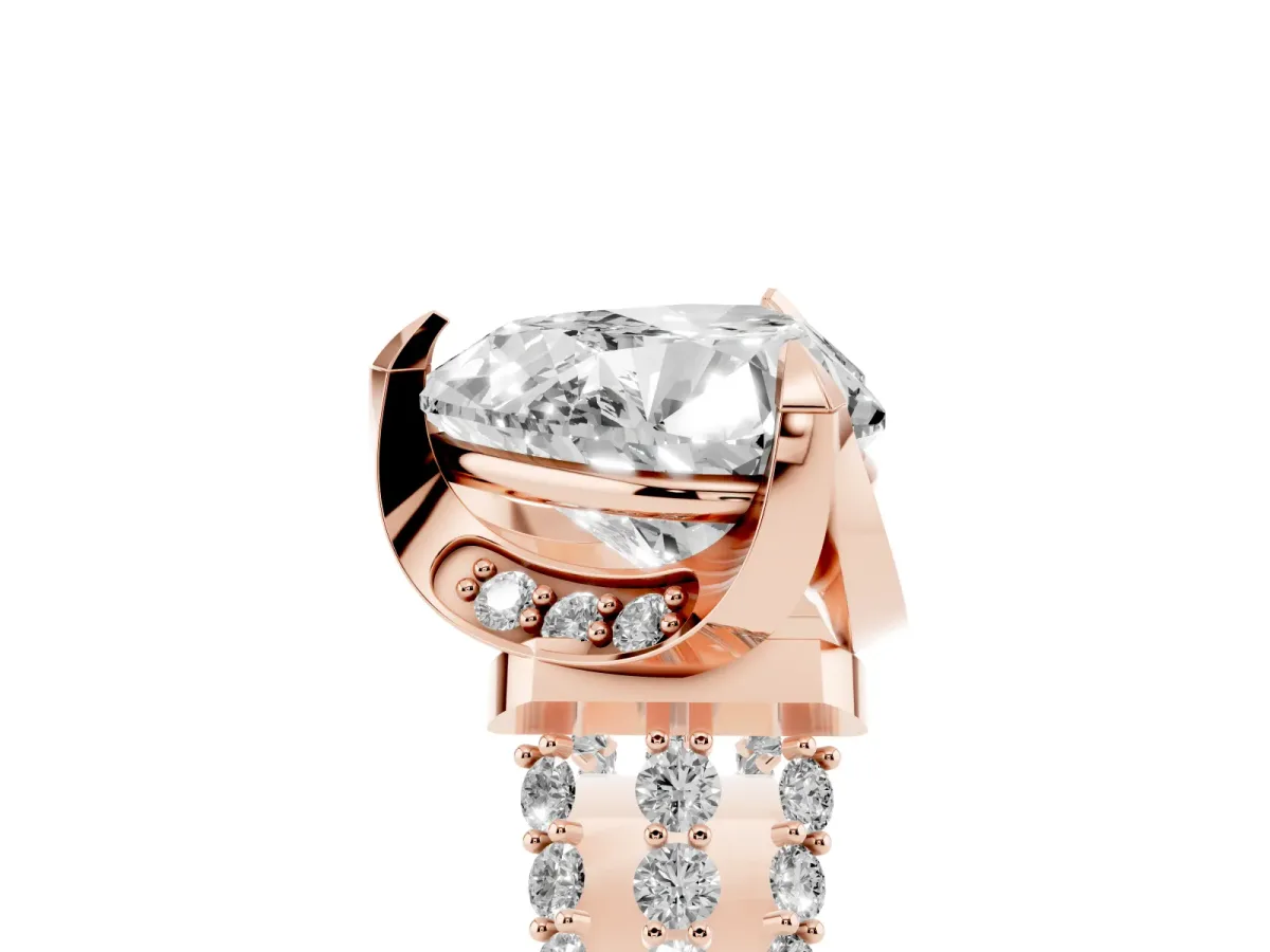 Heart Cut Solitaire Pave Split Shank Ring with Four-Prong Setting Rose gold