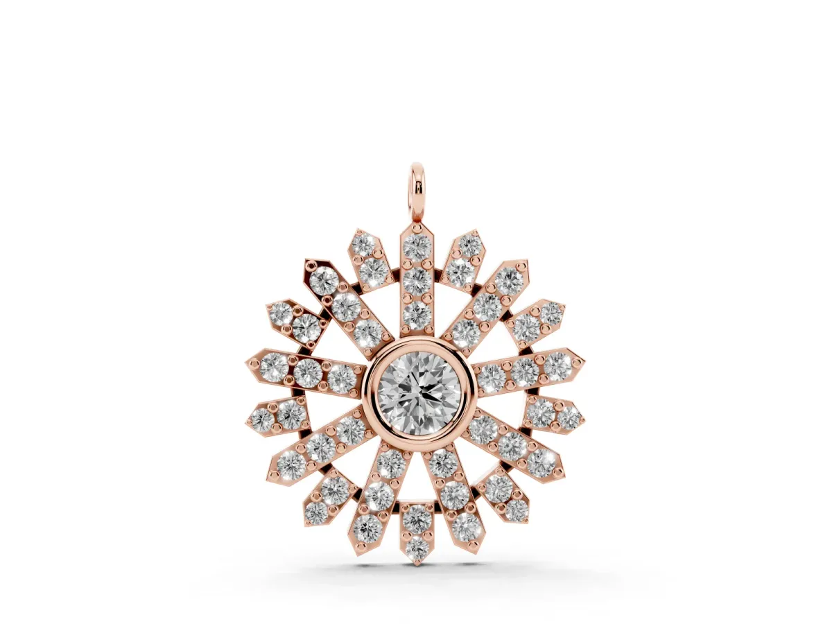 Round Diamond Snowflake Pendant with Pavé Setting Rose gold