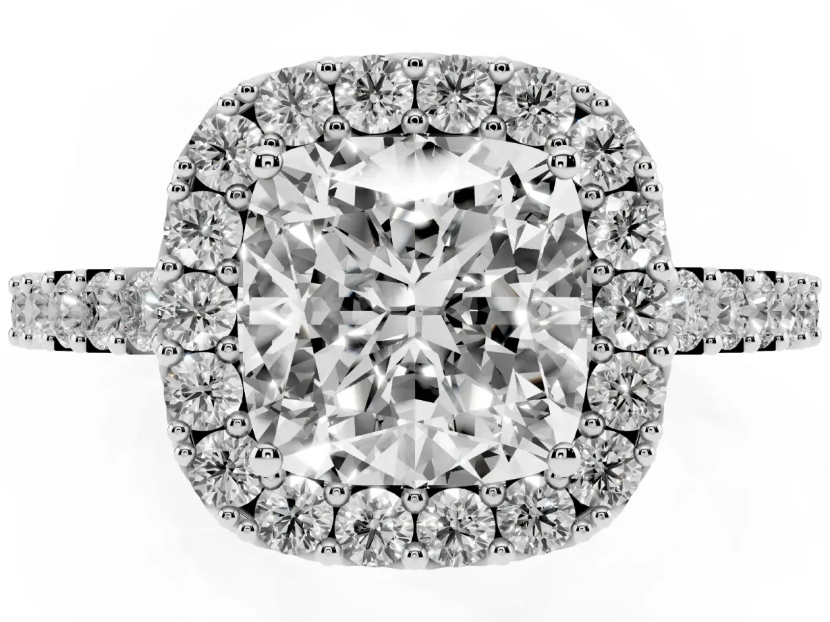 Cushion Cut Halo Diamond Pavé Solitaire Ring Platinum