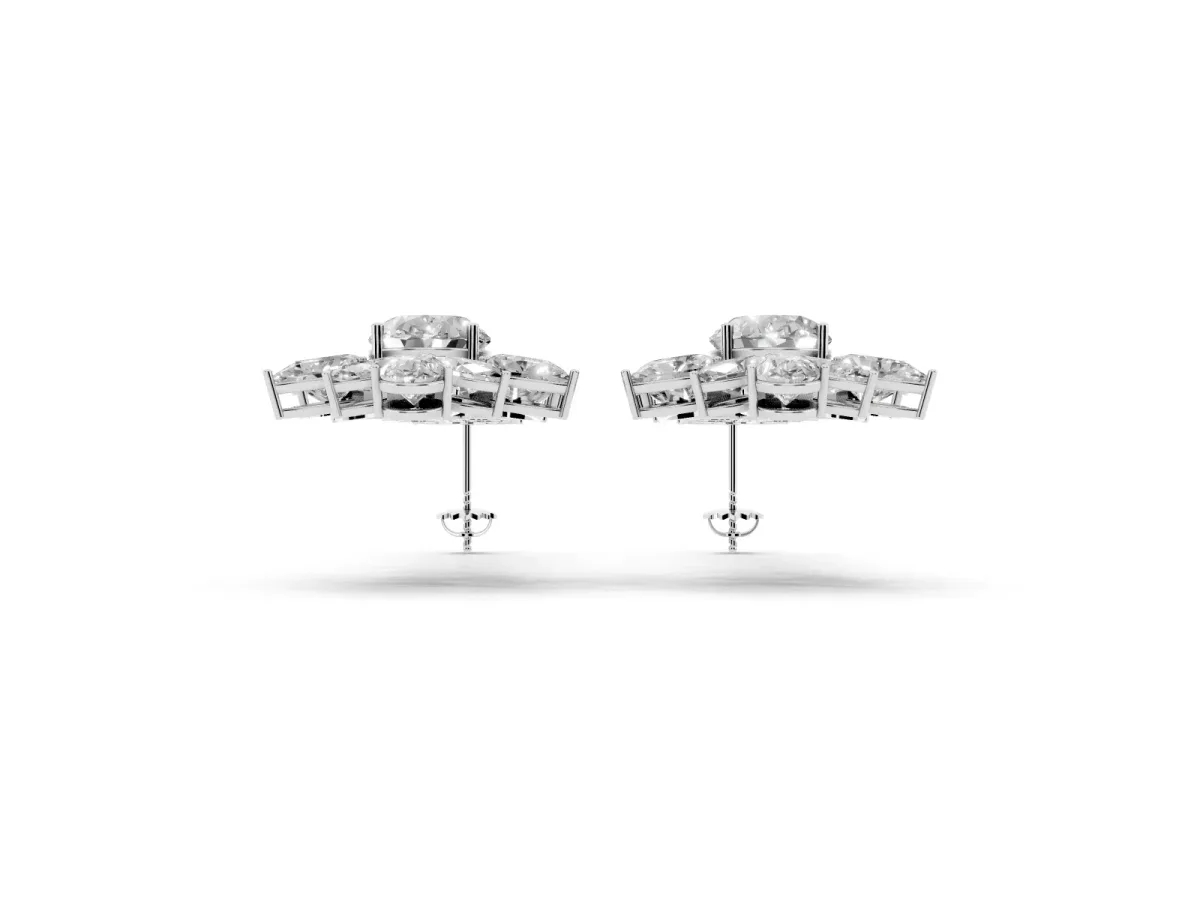 Oval, Pear, Marquise and Round Diamond Floral Cascade Drop Earrings Silver