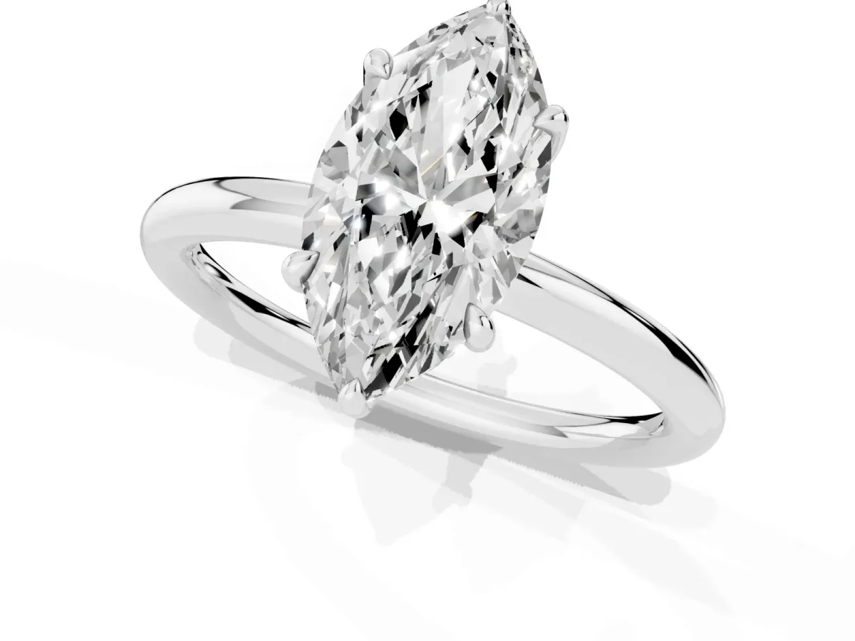 Marquise Cut Diamond Solitaire Ring with Thin Band and Four-Prong Setting Silver