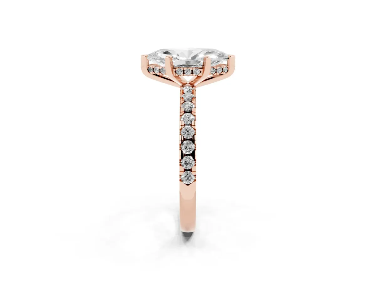 Marquise Cut Diamond Solitaire Ring with Round Pavé Band and Four-Prong Setting Rose gold