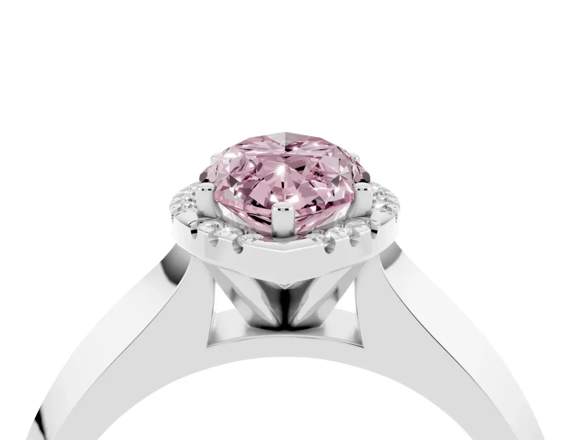 Fancy Pink Marquise Cut Halo Diamond Ring with Cathedral Band and Four-Prong Setting Platinum
