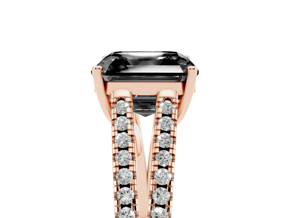 Fancy Black Asscher Cut Diamond Solitaire Engagement Ring with Split Shank Pavé Band Rose gold