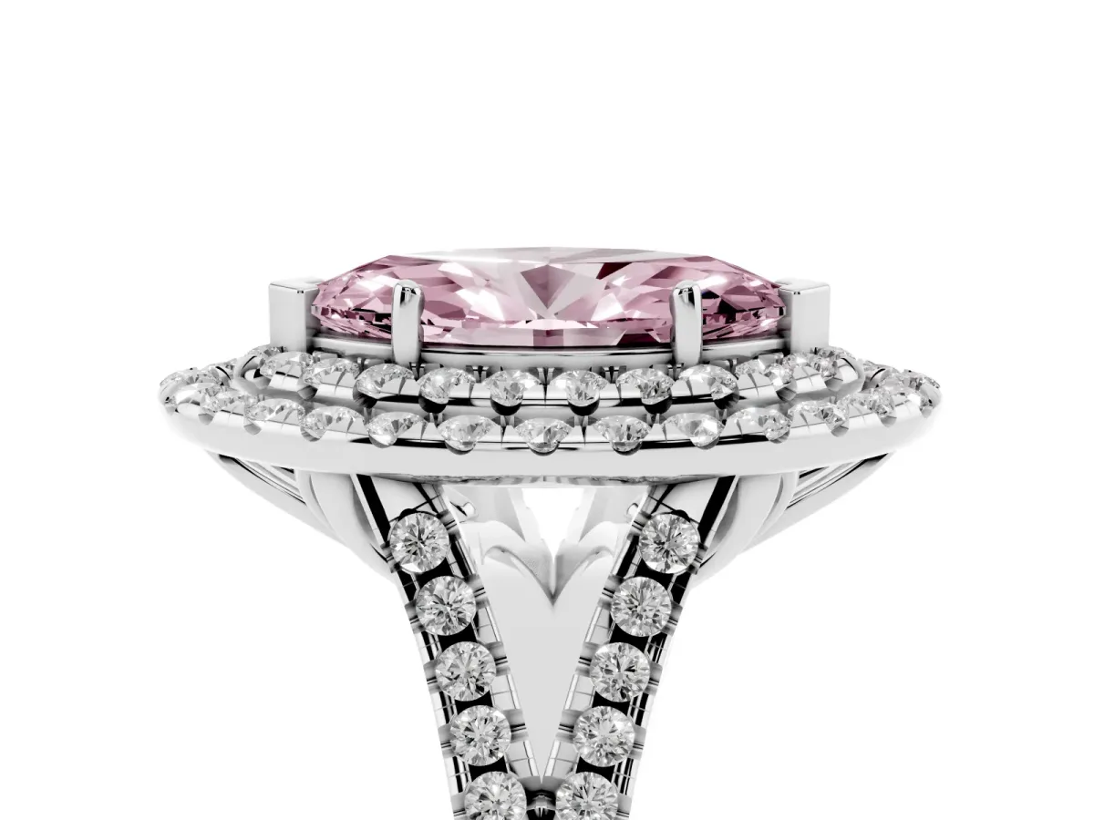 Fancy Pink Double Halo Marquise Cut Diamond Pavé Split Shank Ring with Prong Setting Platinum