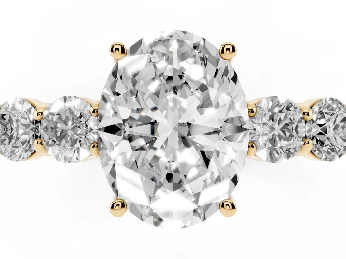 Oval Cut Cut Diamond Five-Stone Prong Set White Gold Ring Yellow gold