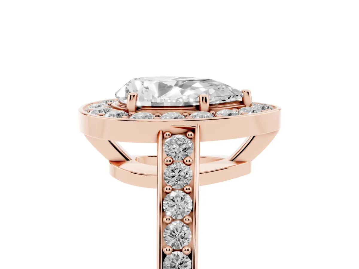 Pear Cut Halo Pavé Diamond Engagement Ring with Bezel Setting Rose gold