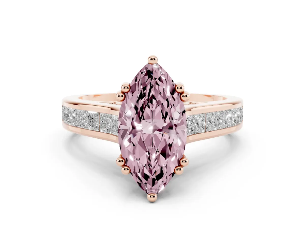 Fancy Pink Marquise Cut Cut Channel Set Solitaire Engagement Ring with Prong Setting Rose gold