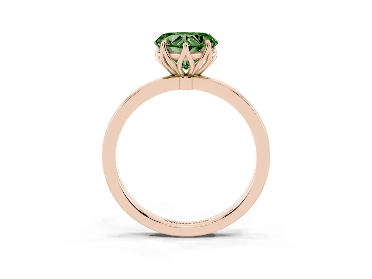 Fancy Green Heart Cut Diamond Solitaire Ring with Thin Band and Prong Setting Rose gold