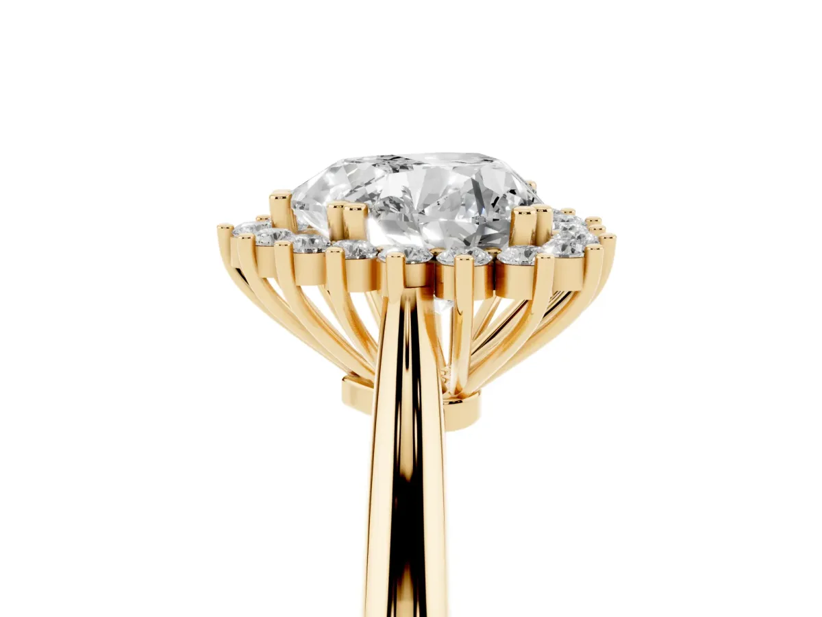 Heart Cut Cut Diamond Halo Ring with Solitaire Band and Prong Setting Yellow gold