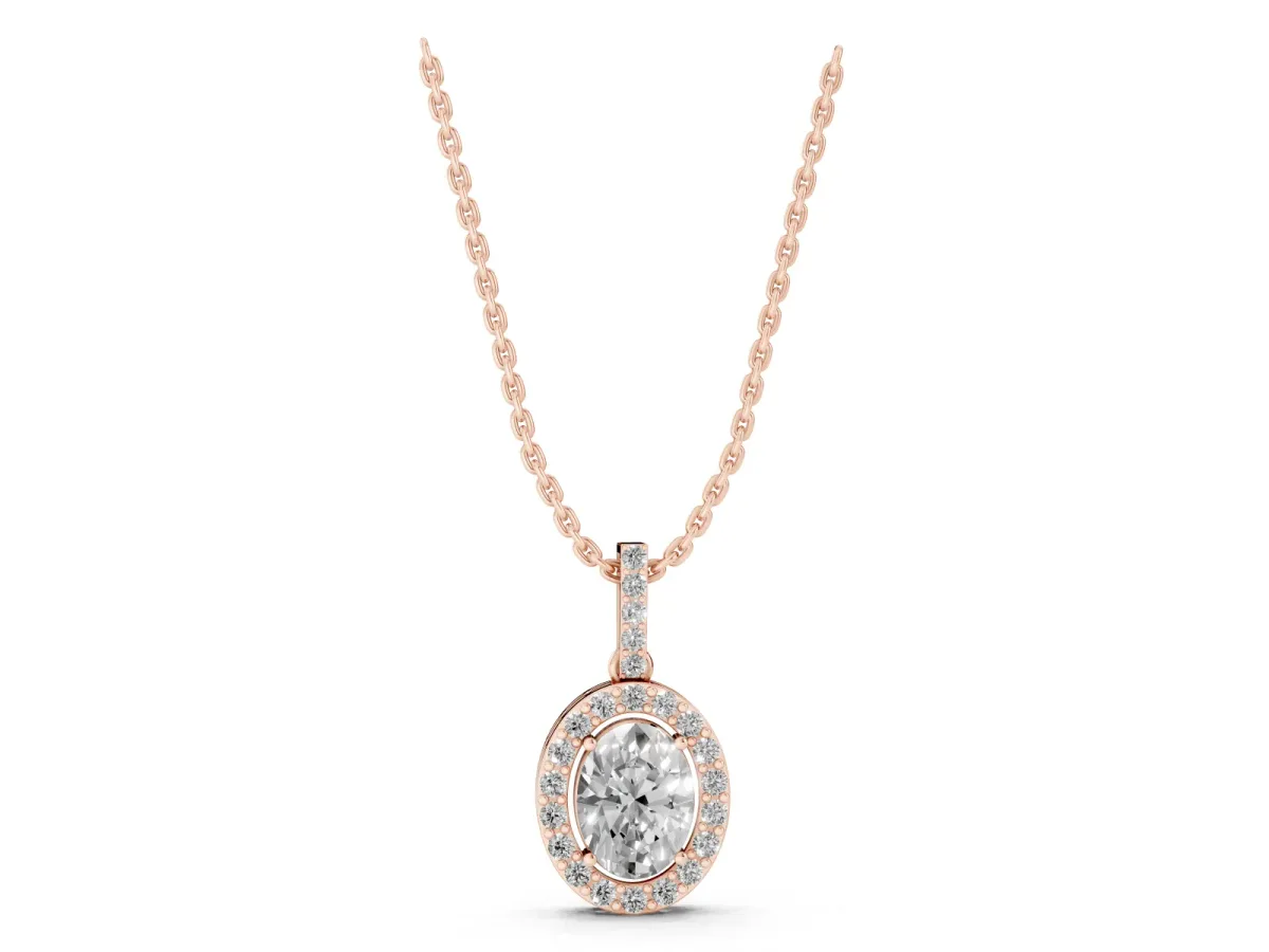 Halo Oval Diamond Pendant with Prong Setting Rose gold