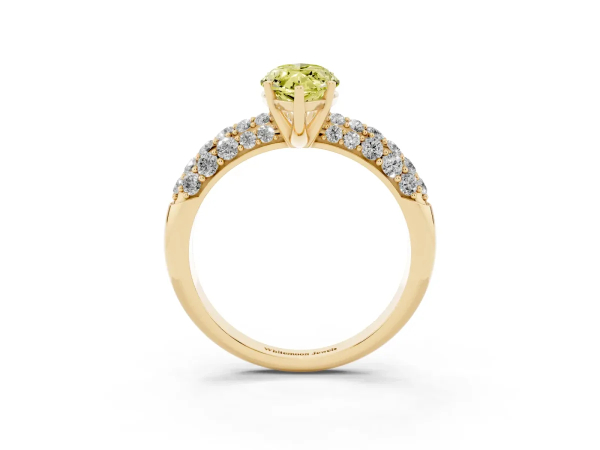 Fancy Yellow Marquise Cut Diamond Pavé Band Solitaire Ring with Four-Prong Setting Yellow gold