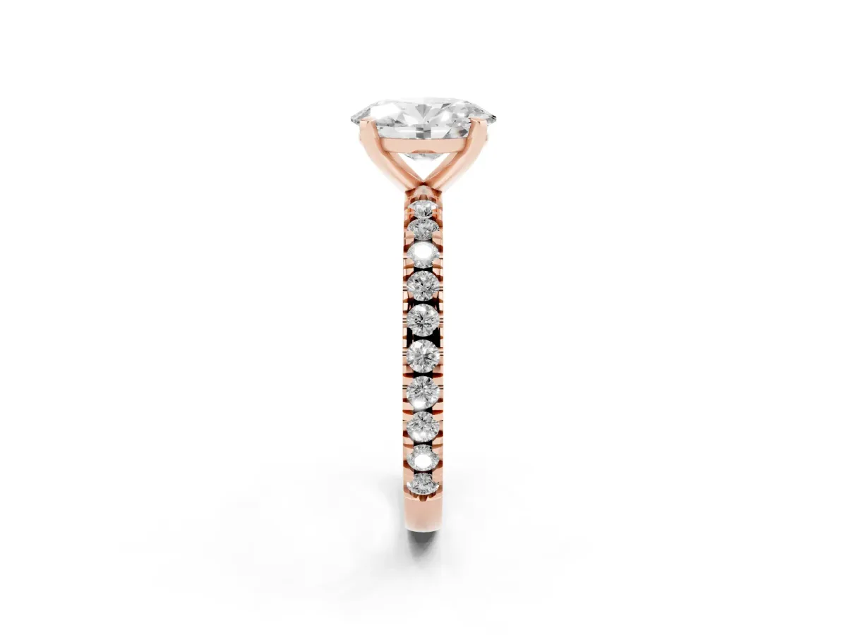 Oval Cut Diamond Pavé Band Solitaire with Four-Prong Setting Rose gold