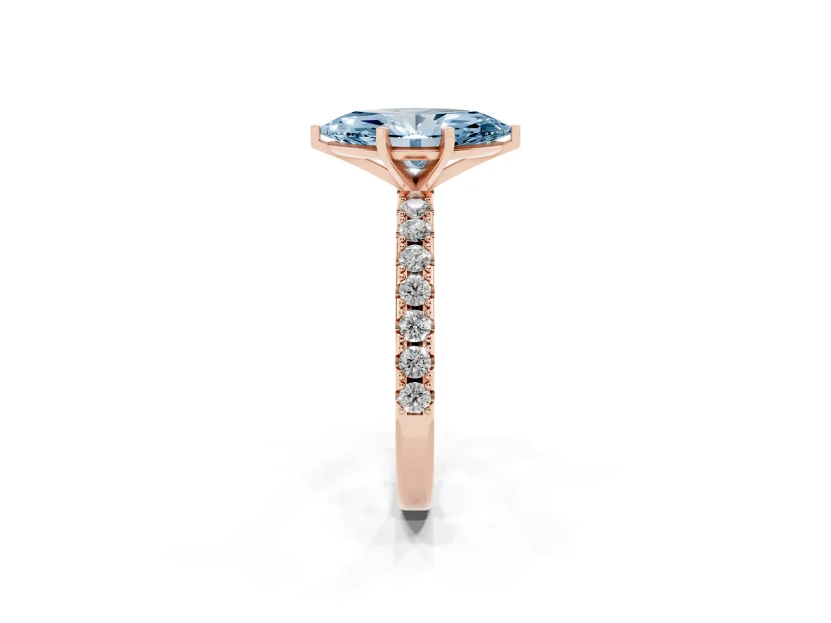 Fancy Blue Marquise Cut Diamond Solitaire Pavé Band with Four-Prong Setting Rose gold