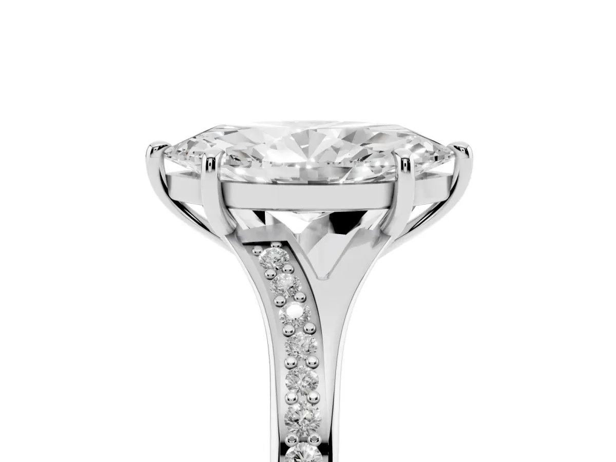 Marquise Cut Diamond Solitaire Ring with Pavé Band and Prong Setting Platinum