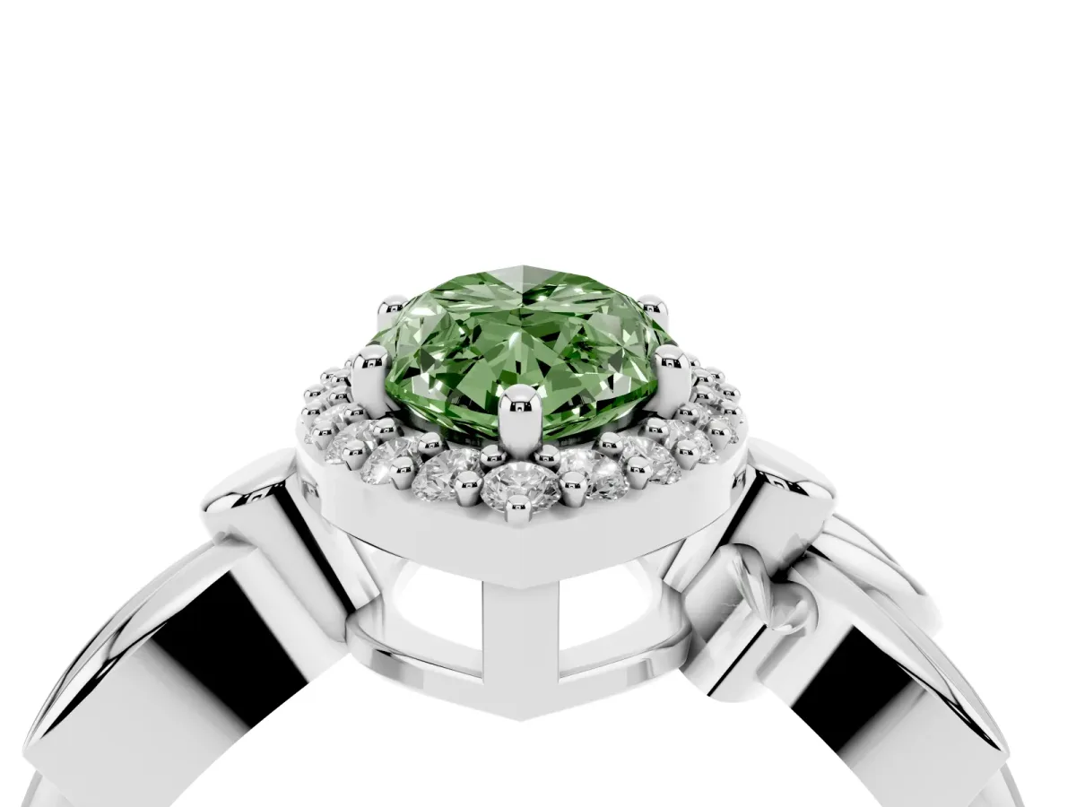 Fancy Green Marquise Cut Halo Diamond Floral Band with Four-Prong Setting White gold