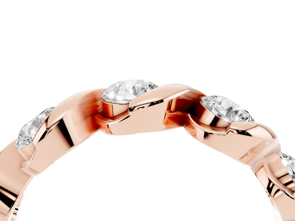 Round Diamond Wave Band with Channel Setting and Shared Prongs Rose gold