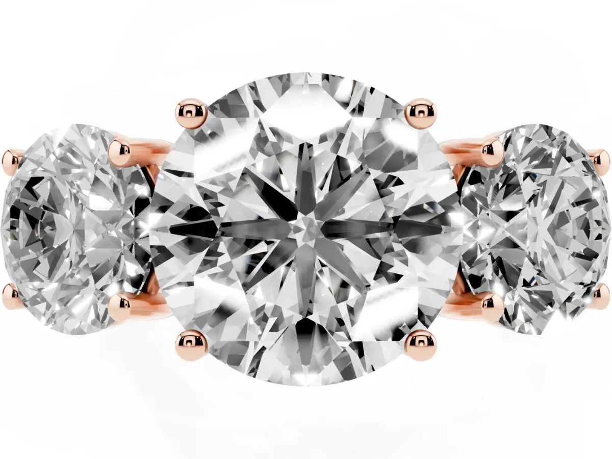 Three-Stone Round Cut Cut Solitaire Ring with Classic Band and Prong Setting Rose gold