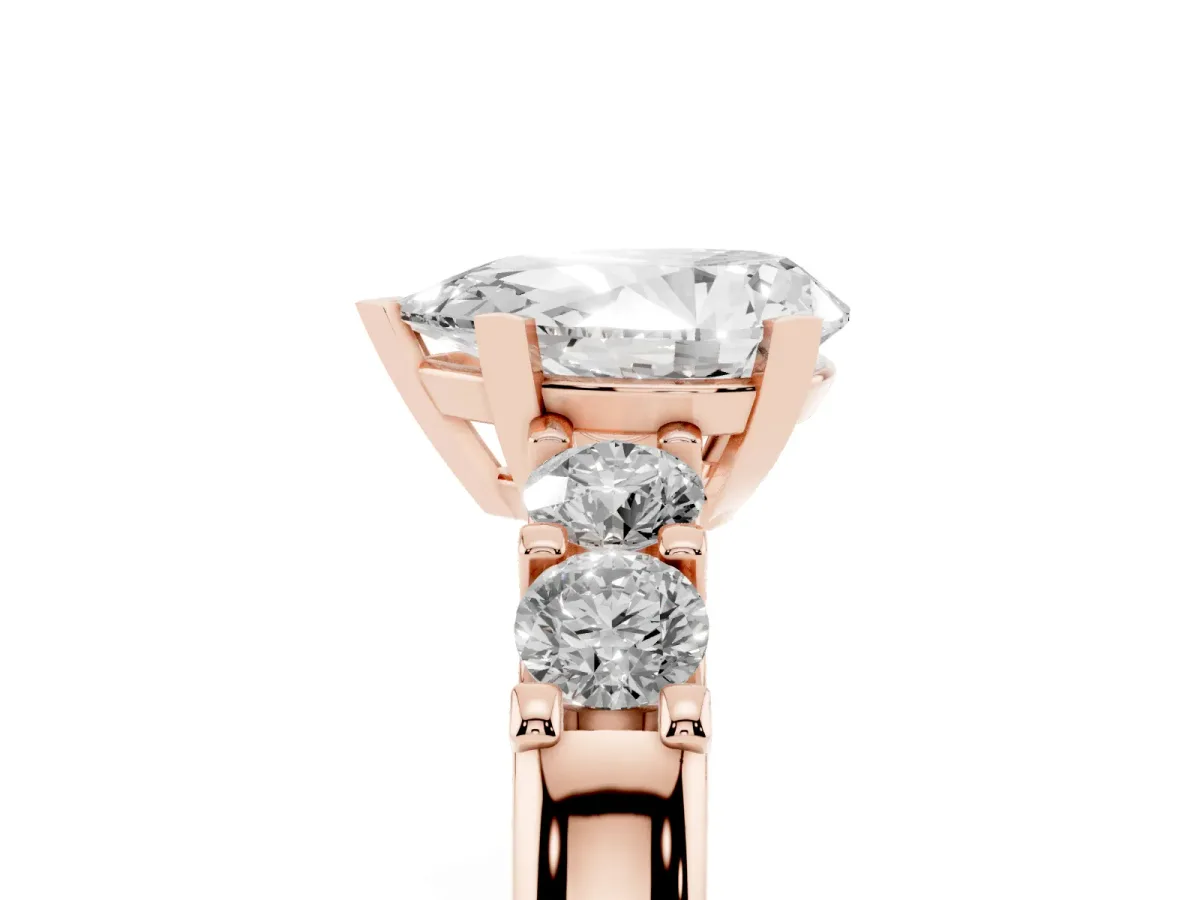 Pear Cut Brilliant Cut Diamond Five-Stone Prong Set Engagement Ring with Channel Band Rose gold