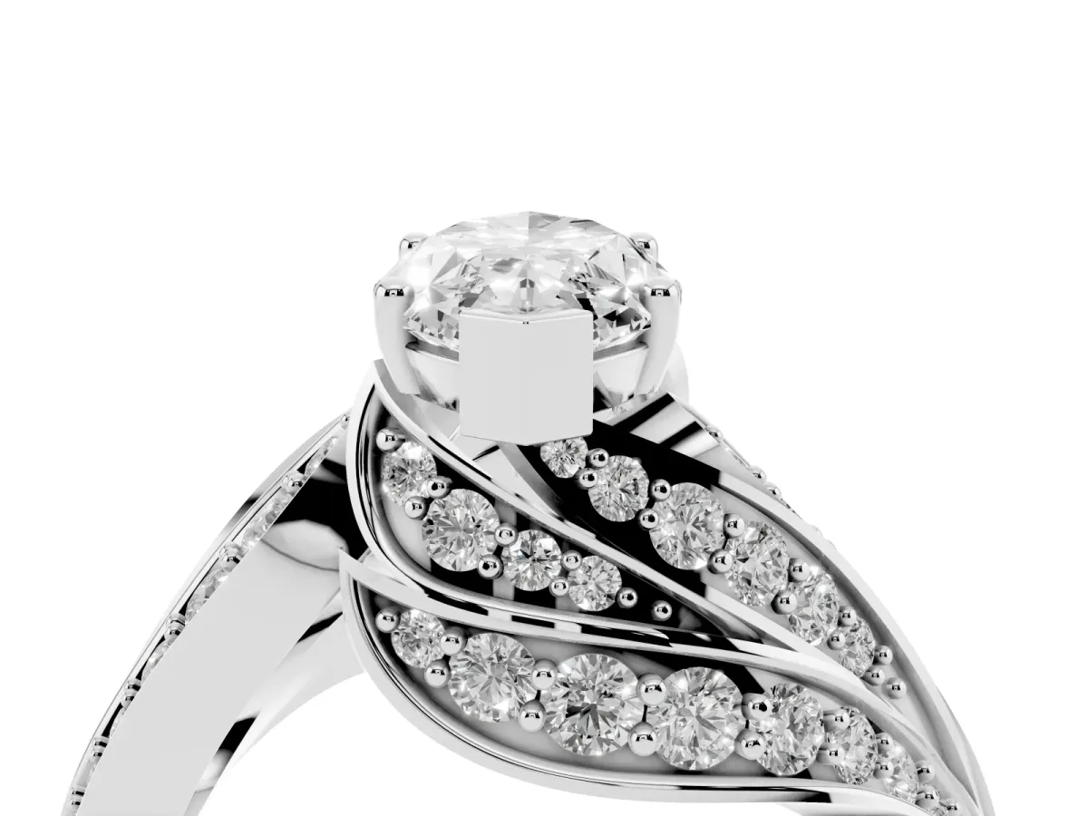 Marquise Cut Diamond Solitaire Ring with Prong Setting and Twisted Pavé Band Silver