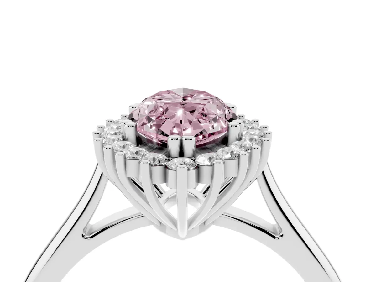 Fancy Pink Marquise Cut Cut Diamond Halo Ring with Solitaire Band and Prong Setting Platinum