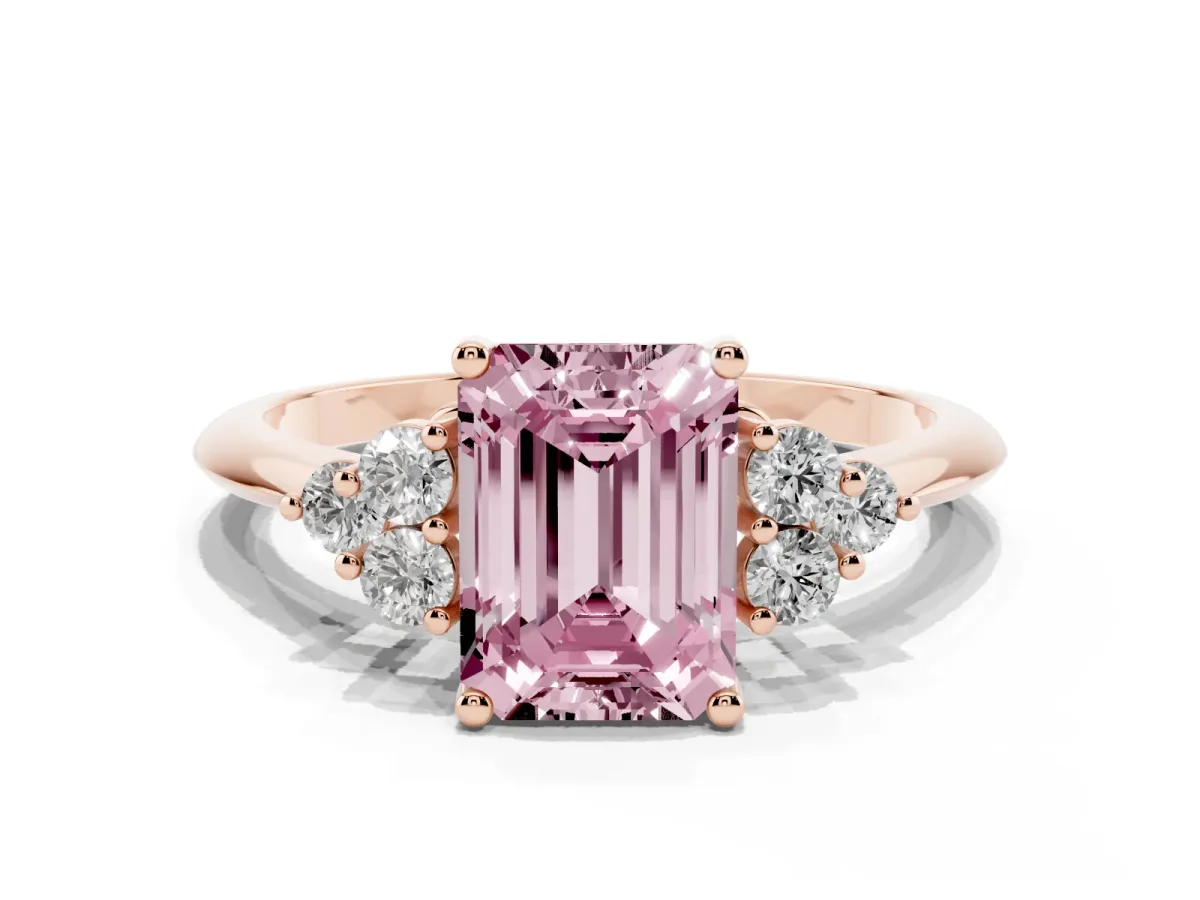 Fancy Pink Emerald Cut Cut Diamond Cluster Ring with Solitaire Band and Four-Prong Setting Rose gold