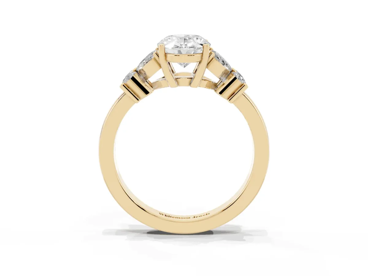 Oval Cut Diamond Floral Cluster Ring with Solitaire Band and Prong Setting Yellow gold