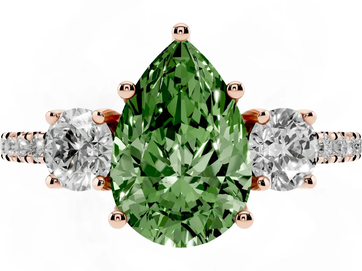 Fancy Green Three-Stone Pear Cut Cut Diamond Pavé Band with Prong Setting Rose gold