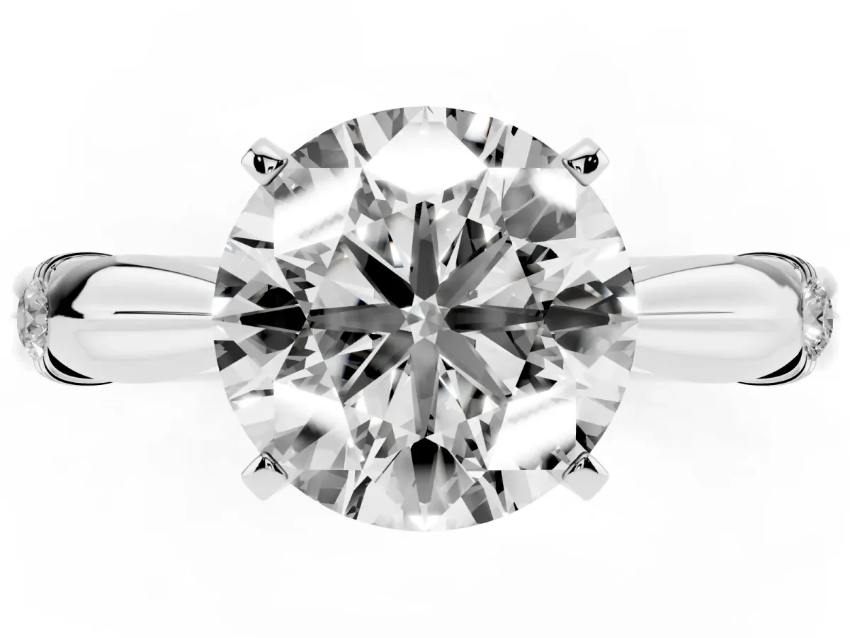 Round Cut Solitaire Diamond Twisted Band with Four-Prong Setting Silver