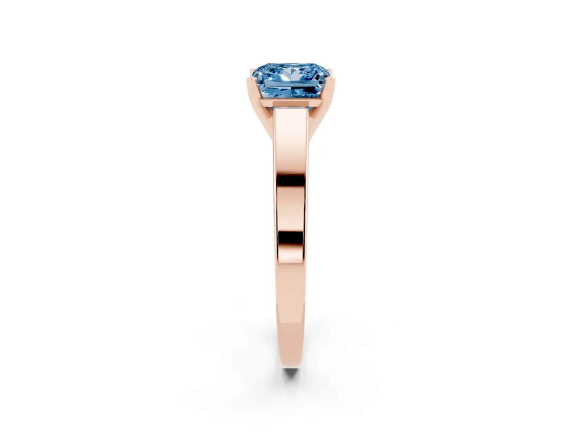 Fancy Blue Princess Cut Solitaire Engagement Ring with Four-Prong Setting and Tapered Band Rose gold