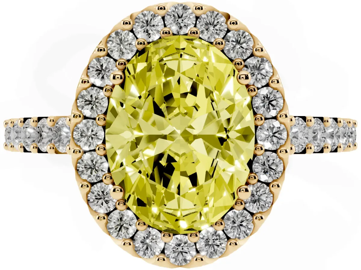 Fancy Yellow Oval Cut Halo Diamond Pavé Solitaire Ring Yellow gold
