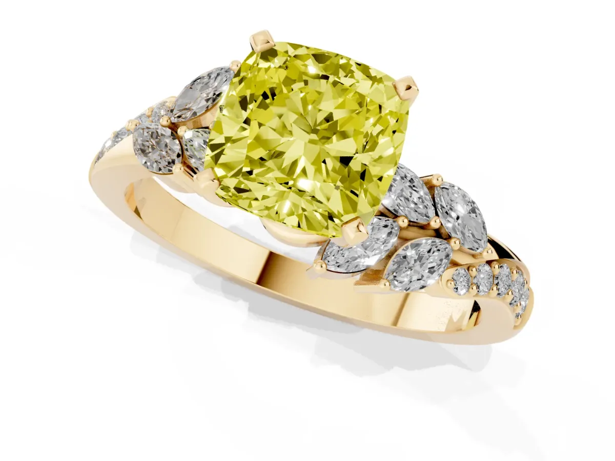 Fancy Yellow Cushion Cut Solitaire Marquise Twist Band with Six-Prong Setting Yellow gold