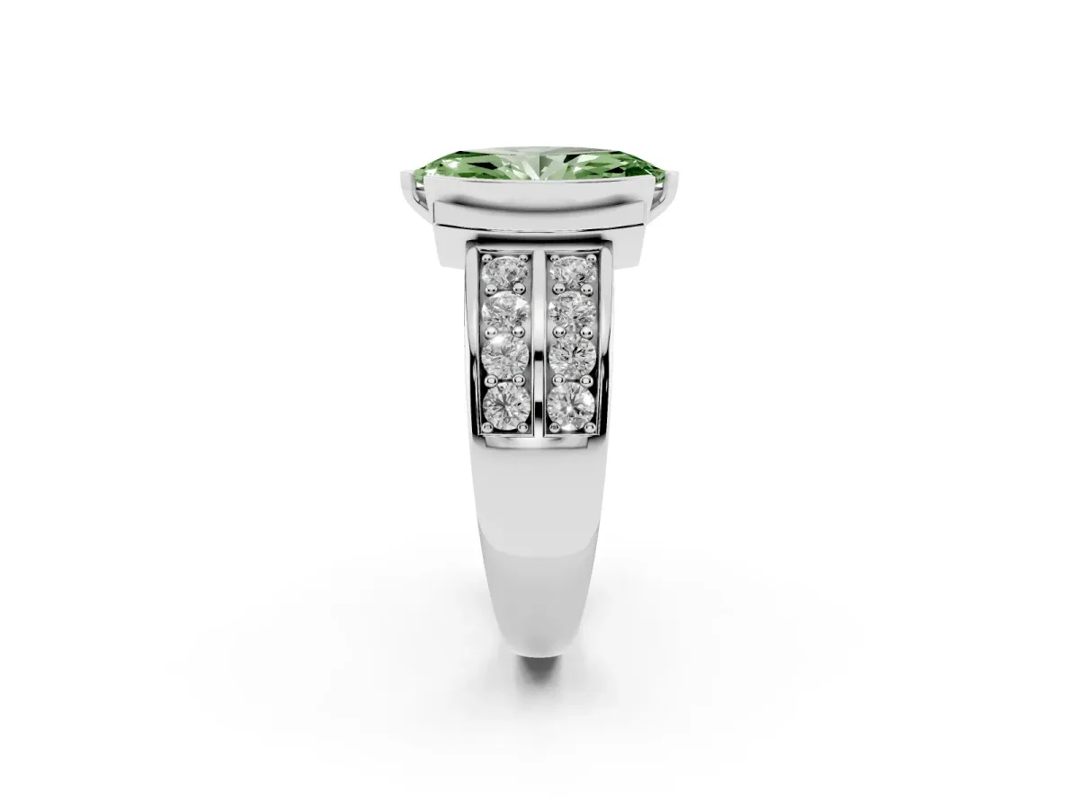 Fancy Green Marquise Cut Brilliant Diamond Channel Set Wide Band Ring with Bezel Setting White gold