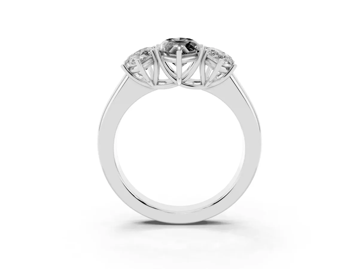 Fancy Black Three-Stone Marquise Cut Cut Diamond Ring with Prong Setting and Classic Band Silver