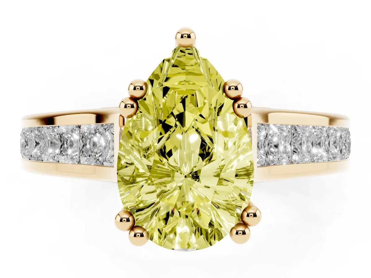 Fancy Yellow Pear Cut Cut Channel Set Solitaire Engagement Ring with Prong Setting Yellow gold