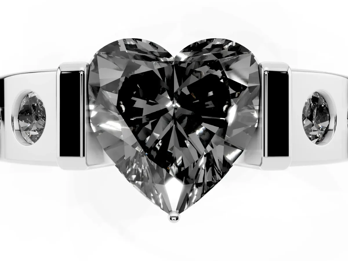 Fancy Black Heart Cut Brilliant Channel-Set Diamond Ring with Bezel Prong Setting Silver