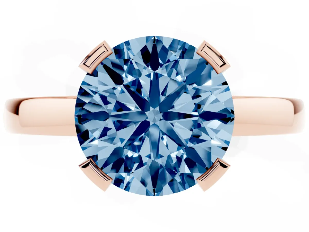 Fancy Blue Round Cut Cut Solitaire Ring with Four-Prong Setting and Classic Band Rose gold