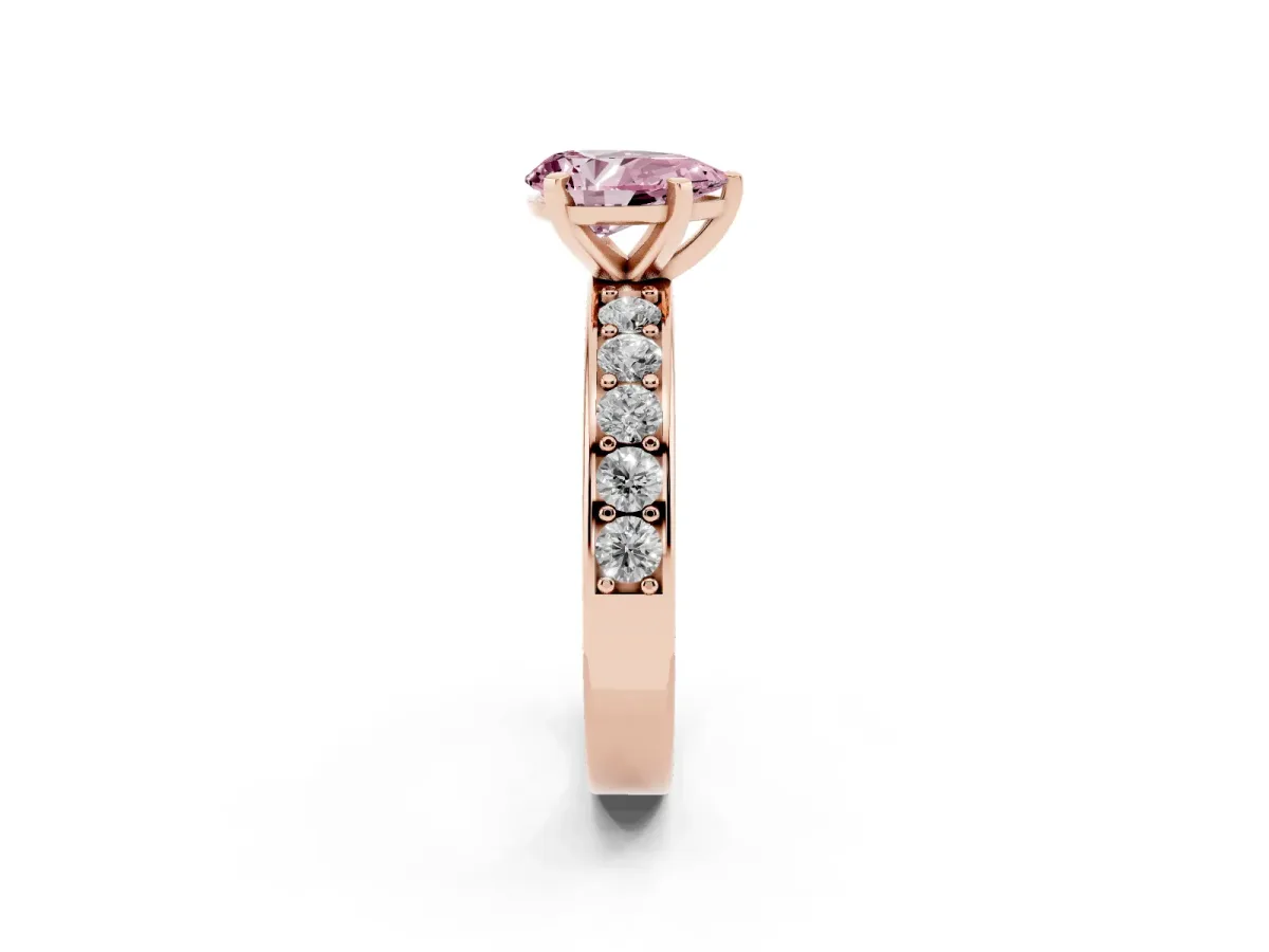 Fancy Pink Pear Cut Diamond Engagement Ring with Channel Set Round Band and Prong Setting Rose gold