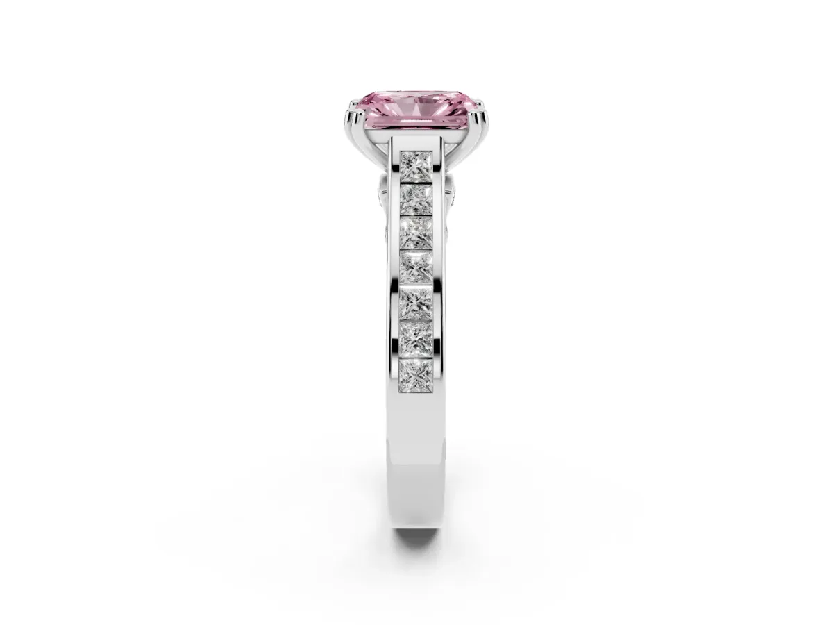 Fancy Pink Radiant Cut Cut Channel Set Solitaire Engagement Ring with Prong Setting Platinum