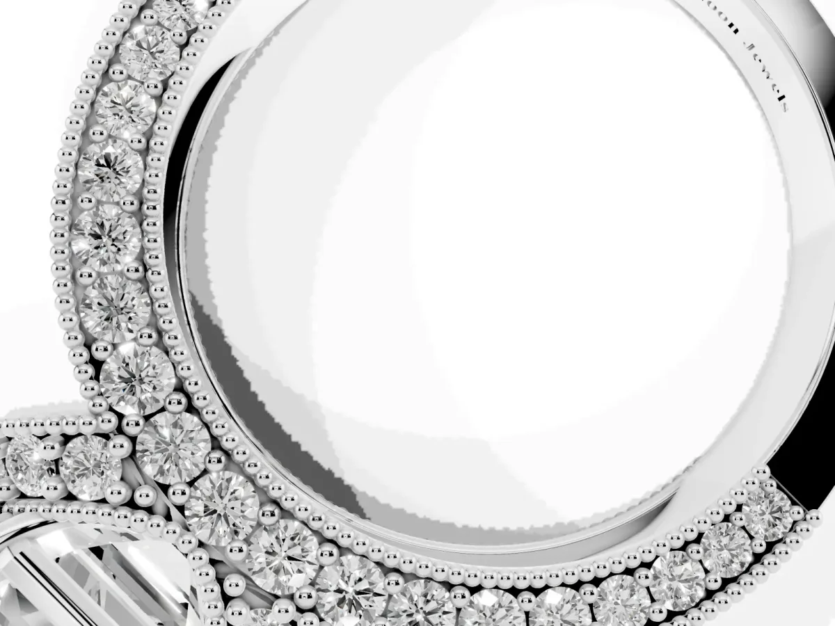 Asscher Cut Halo Pave Diamond Engagement Ring with Milgrain Detailing Silver